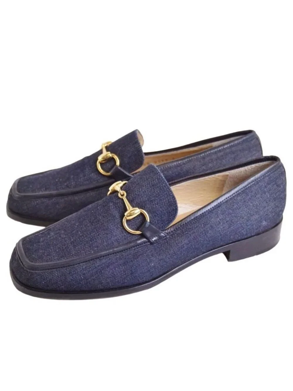 Gucci Vintage Loafers Moccasins Denim Horsebit - Picture 2 of 9